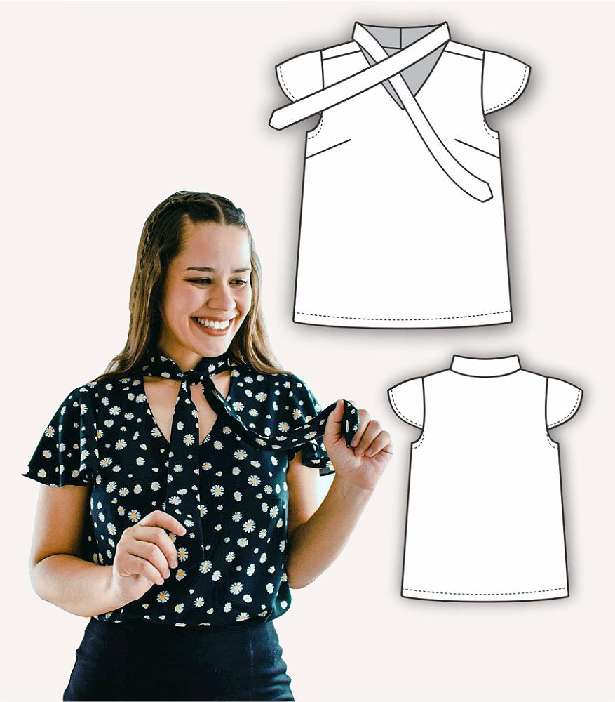 Molde Blusa Gola Laço (Tecido Plano -Kit Completo Tam. 36 ao 46) - Meu Molde  | Moldes em PDF para confecção de roupas femininas