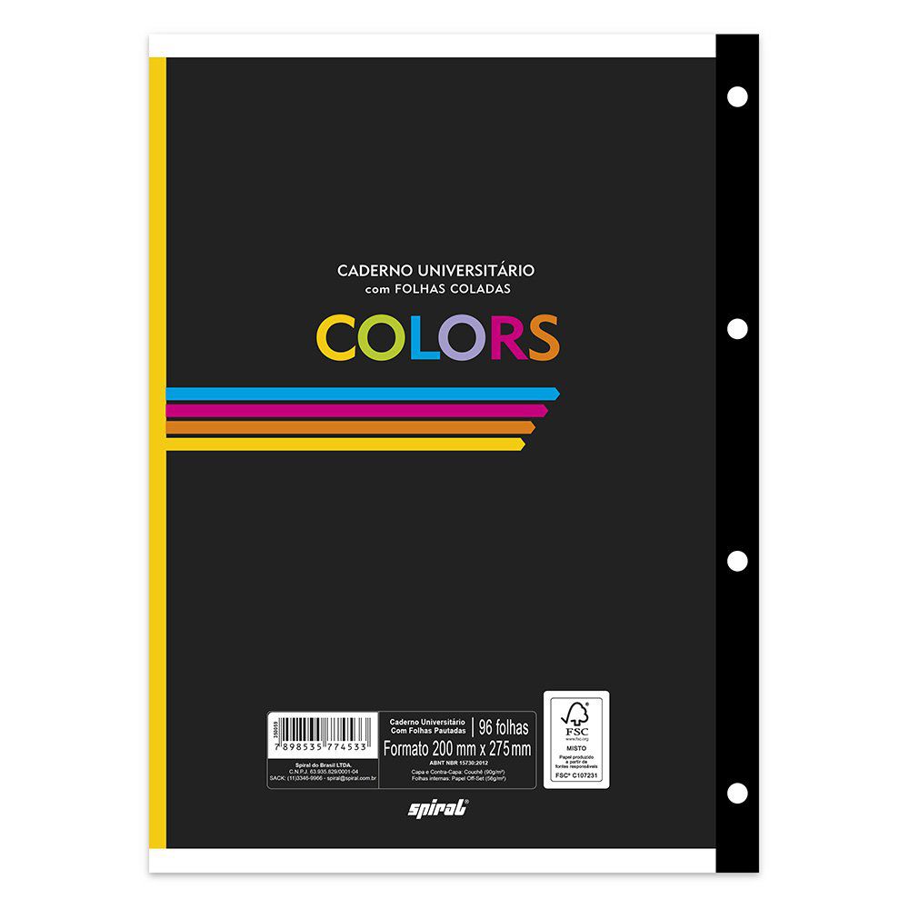 Caderno UniversitÁrio Cfolhas Coladas Colors 96 Fls Spiral Papelaria Zap Ltda Muito Mais 9488