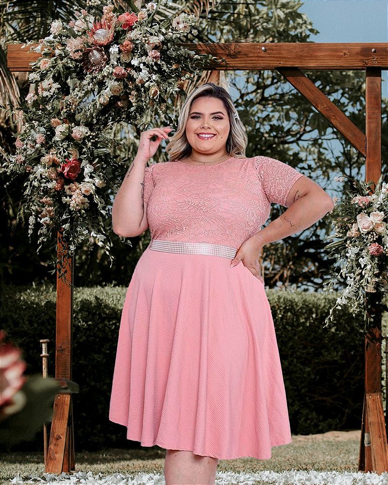 Vestido Casamento Civil Plus Size Rose Manga Curta - Vestidos Casamento  Civil Princesa