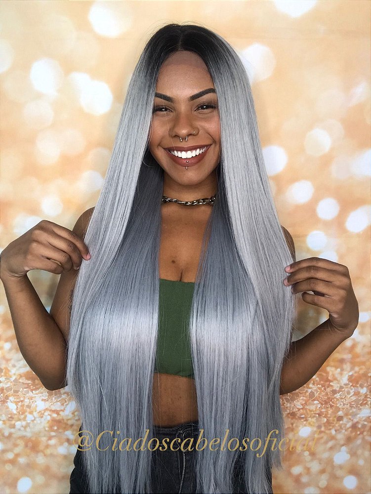 blue silver lace front wig