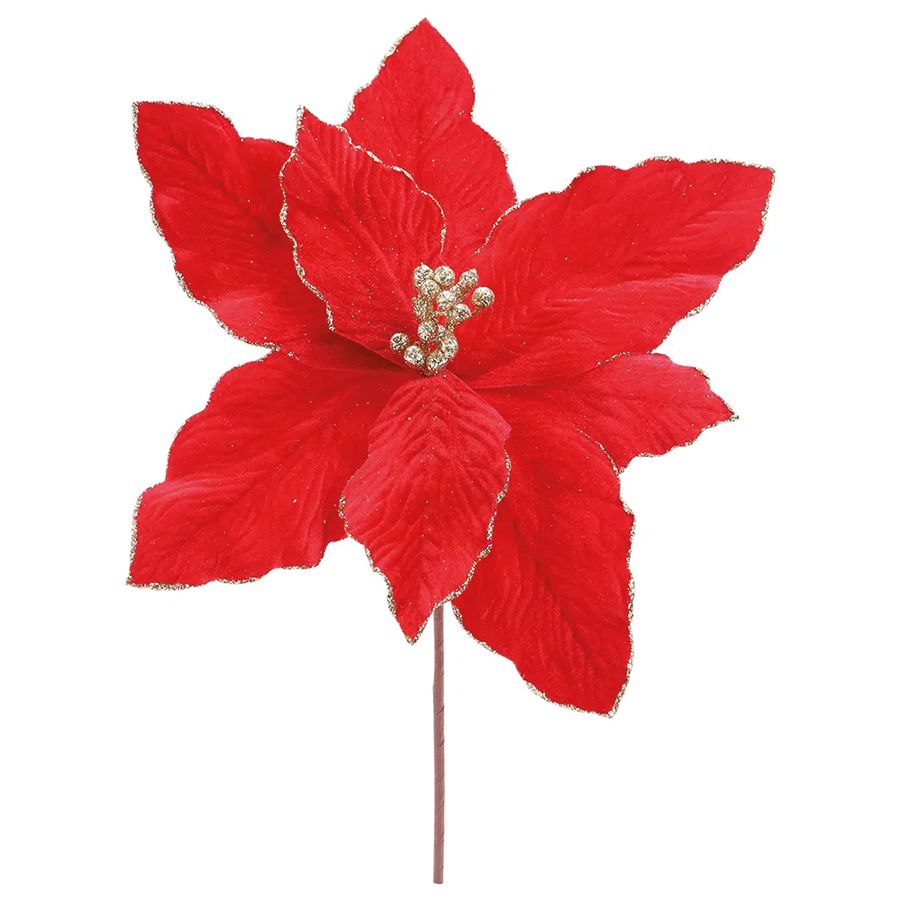 Flor Poinsétia Natal Vermelho e Dourado - 30cm - 1 unidade - Cromus - Rizzo  - Loja de Confeitaria | Rizzo Confeitaria
