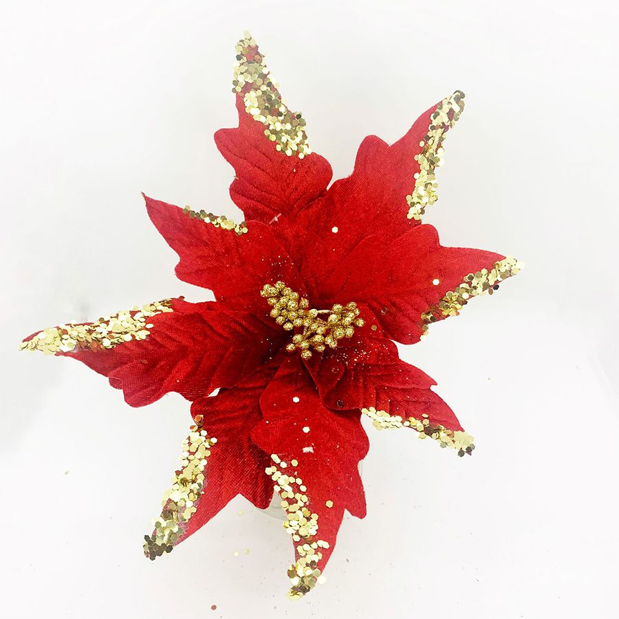 Flor Poinsétia Natal Vermelha e Ouro - 34cm - 1 unidade - Cromus - Rizzo -  Loja de Confeitaria | Rizzo Confeitaria