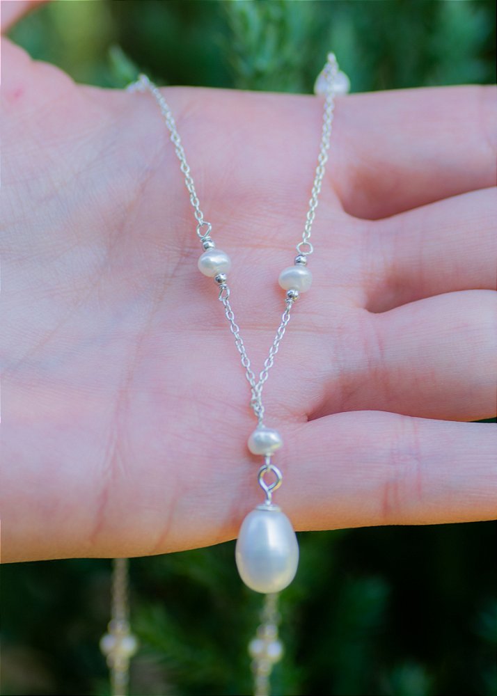 Colar em prata 925 com pérolas de água doce - Yvirá Jóias