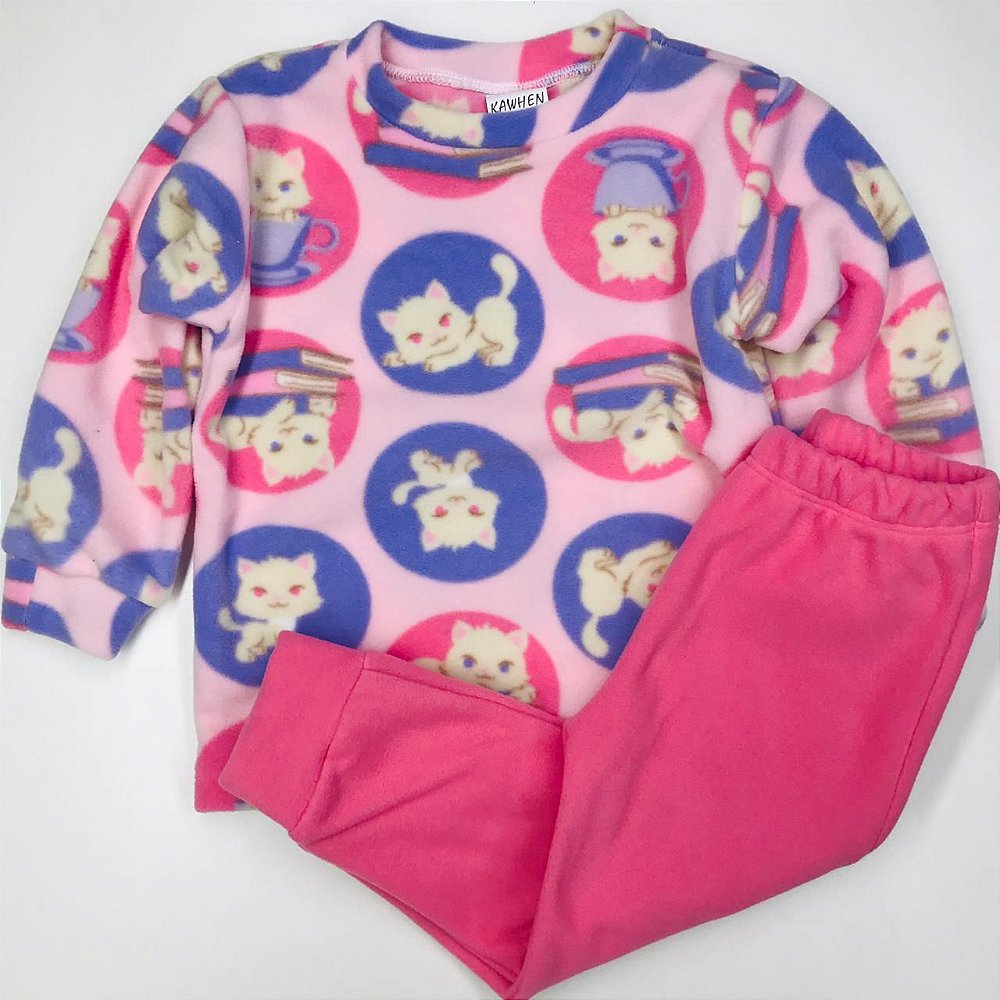 Conjunto Pijama Infantil Soft Gatinhos Rosa - kawhen