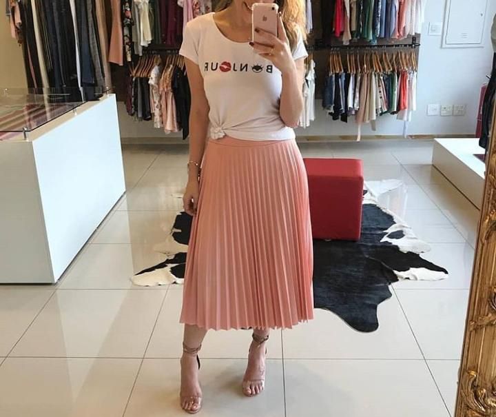 Saia midi plissada - Rosê - Madame Ninna - loja online de confeccções  femininas