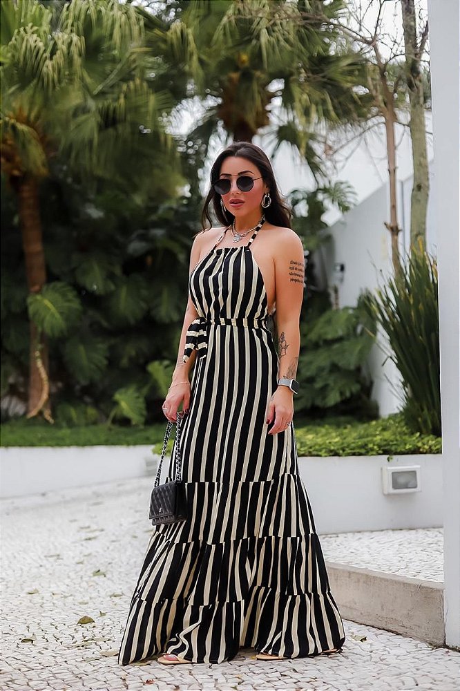 Vestido Longo listrado branco e preto - Madame Ninna - loja online de ...
