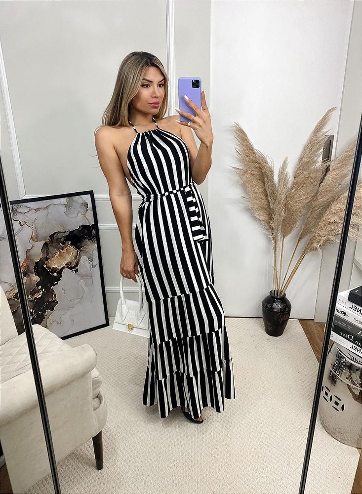 Vestido Longo listrado branco e preto - Madame Ninna - loja online de ...