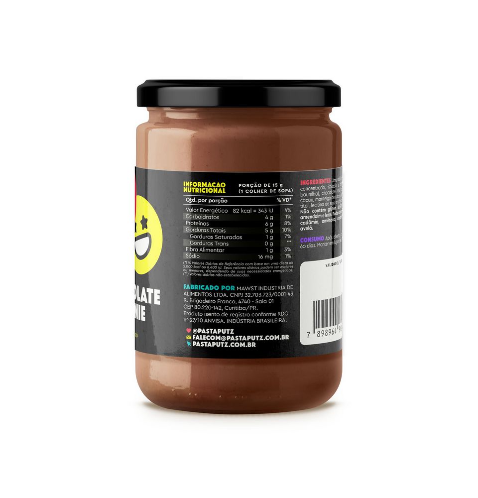 Pasta PUTZ! 340g Chocolate Brownie Intense Life Suplementos