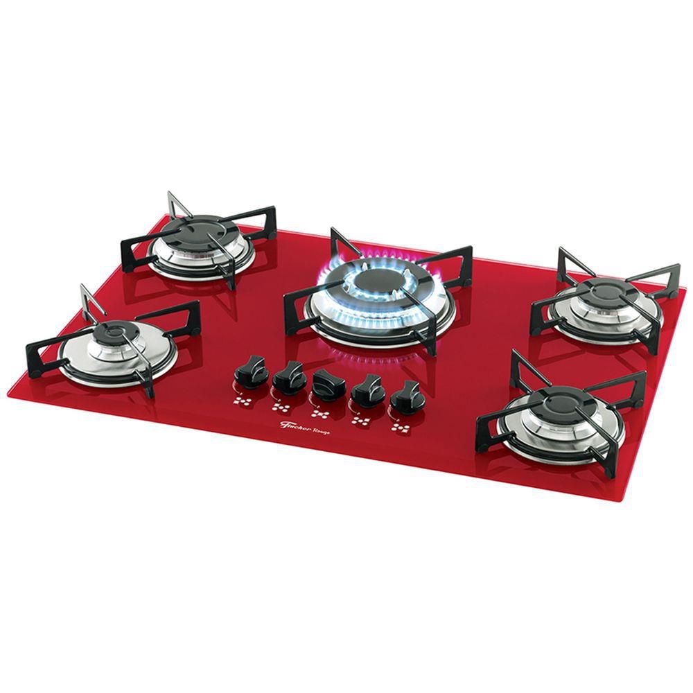 Fogão Cooktop Fischer 5Q TC Infinity Gás Mesa Vidro Vermelho Rouge