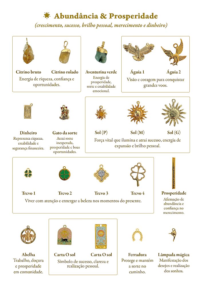 Pingentes de abundância e prosperidade do Colar Meu Talismã