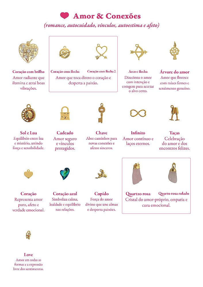 Pingentes de amor e conexões do Colar Meu Talismã