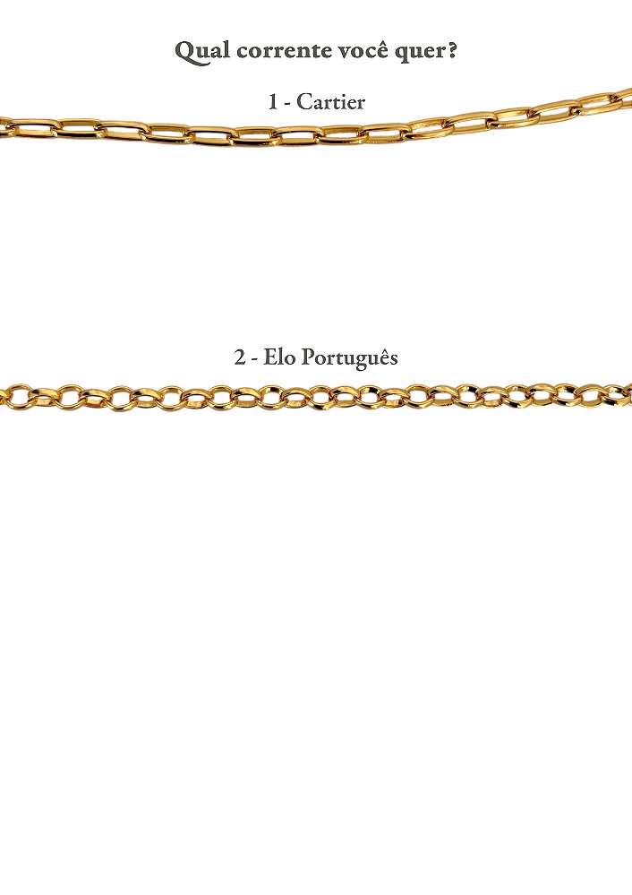 Opções de corrente do Colar Meu Talismã: Cartier e Elo Português