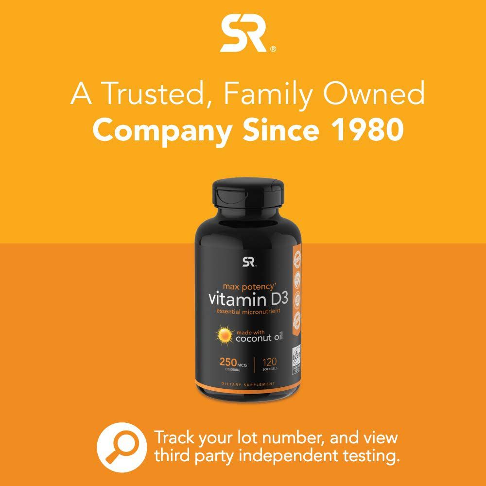 Vitamin D3 10,000iu 120 softgels SPORTS Research FRETE GRÁTIS Sweet