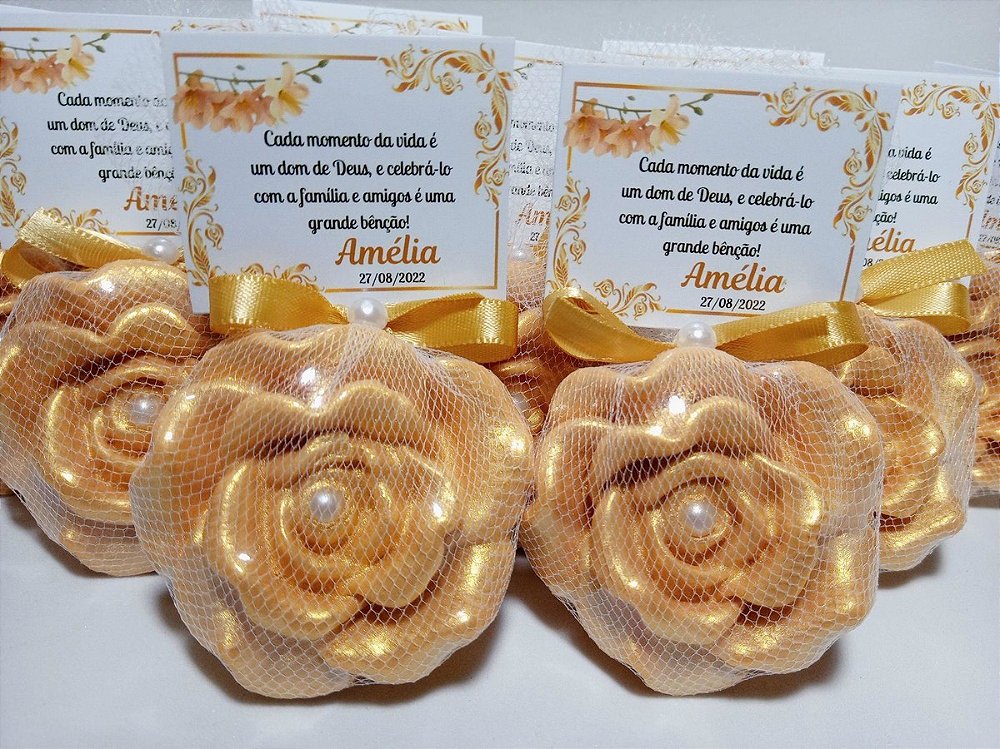 Lembrancinha de Aniversário, Sabonete Rosa Dourada Perfumada - DNA Aromas -  Lembrancinhas e Presentes Personalizados