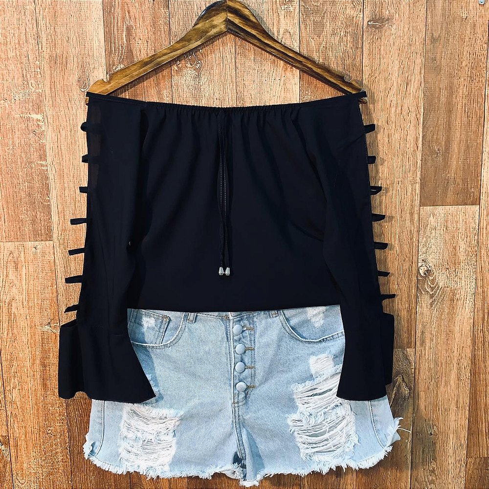 blusa ciganinha jeans manga longa