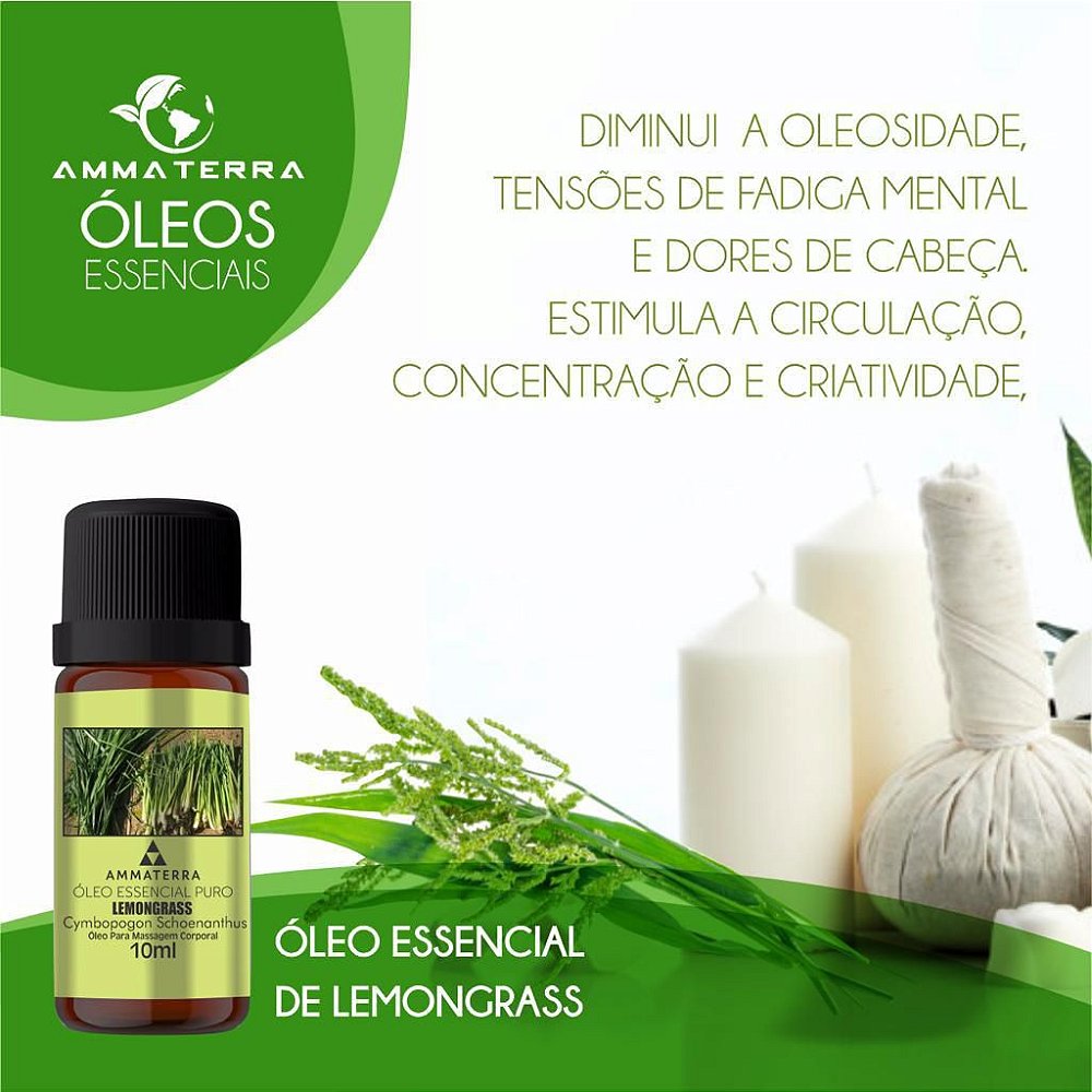 Óleo Essencial Puro De Lemongrass 10ml Amma Terra Suplementos