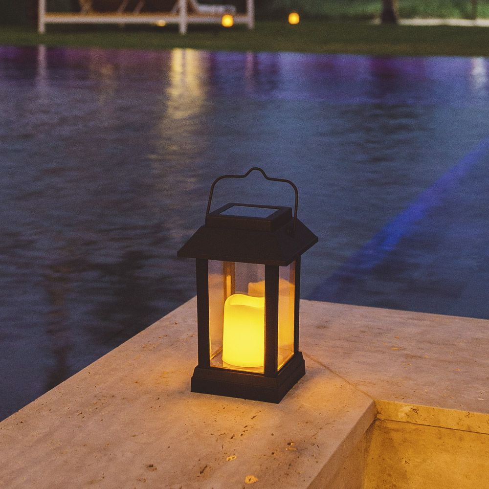 Luminária Solar Vela LED Decorativa Lanterna Colonial com Acendimento