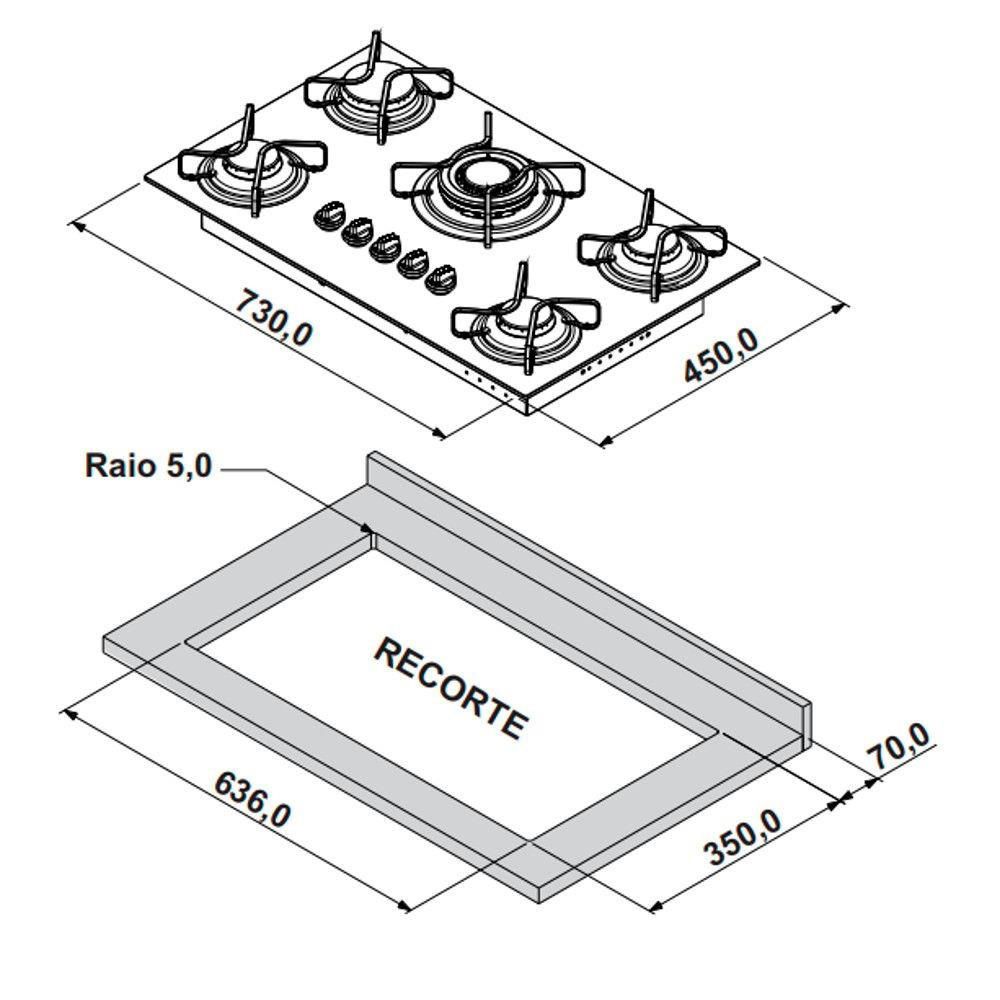 Cooktop Vidro Temperado 05 Bocas NG Preto Itatiaia Bivolt O Pescador