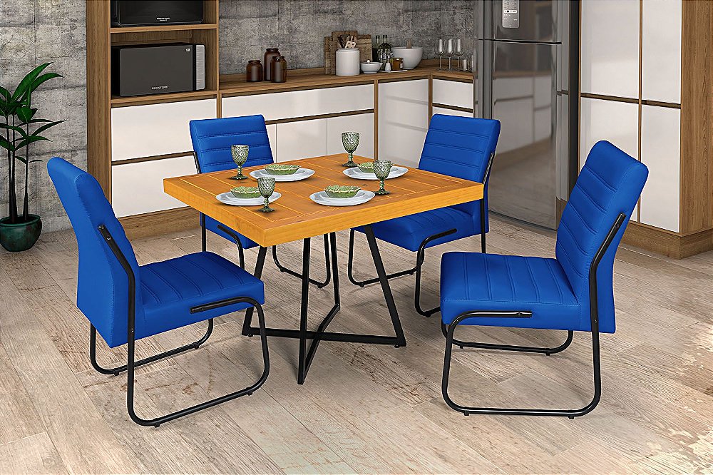 Mesa Com 4 Cadeiras Azul Marinho - Jade - Zargo - Distribuidor Oficial  Essencial Estofados