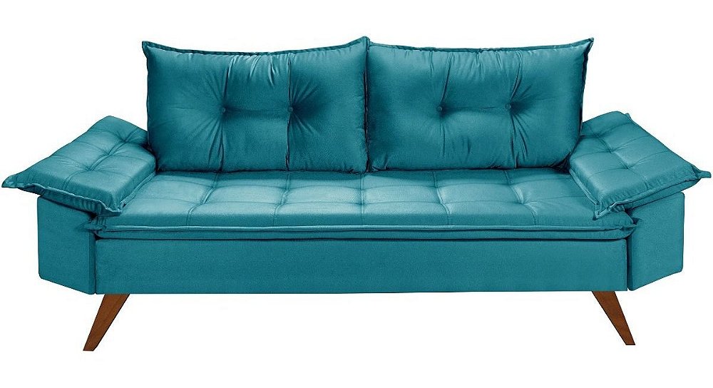 Sofá Azul Turquesa Bariloche 3 Lugares Essencial Estofados Zargo