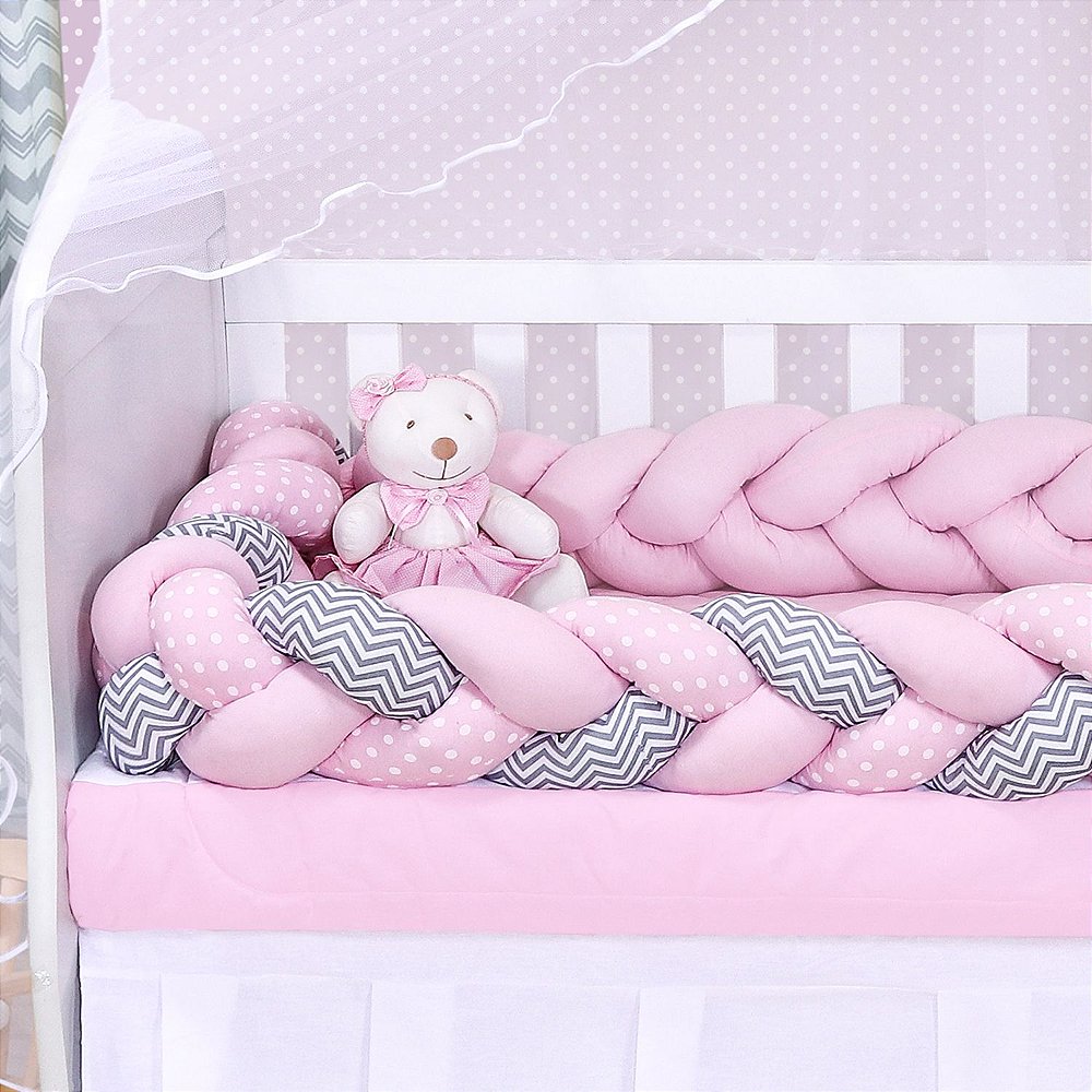 Kit Berço Trança Rosa 7 Peças | Mega Loja do Bebê - Mega Loja do Bebê:  enxoval para bebê, kit berço, kit cama babá, cortina e roupinhas