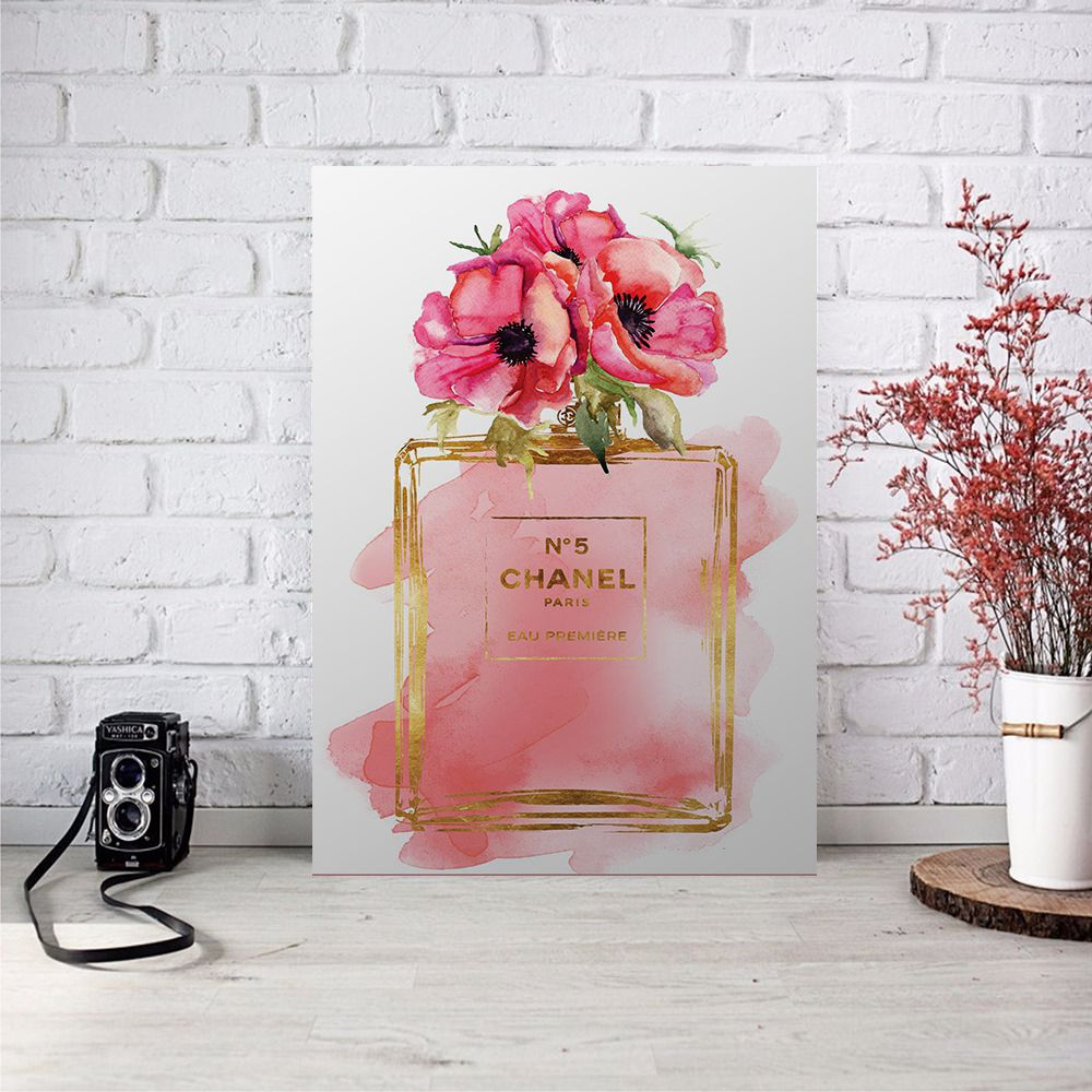 Placa Decorativa Perfume Chanel Aquarela Flores Decolors Decoracao Decolors Decoracao