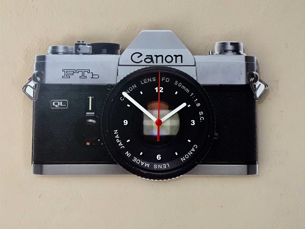 Relógio de parede câmera fotográfica Canon FTb vintage - Jotapê Relógios