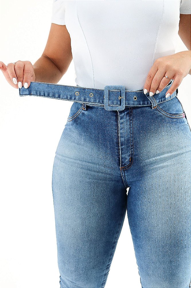 Calça Jeans feminina = Com cinto jeans removível - BEIDÊ