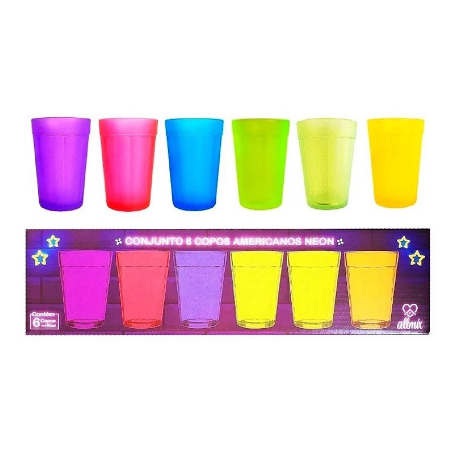 Copo Americano Boteco Neon Em Vidro Fosco Cores Sortidas ML Unidades AllMix