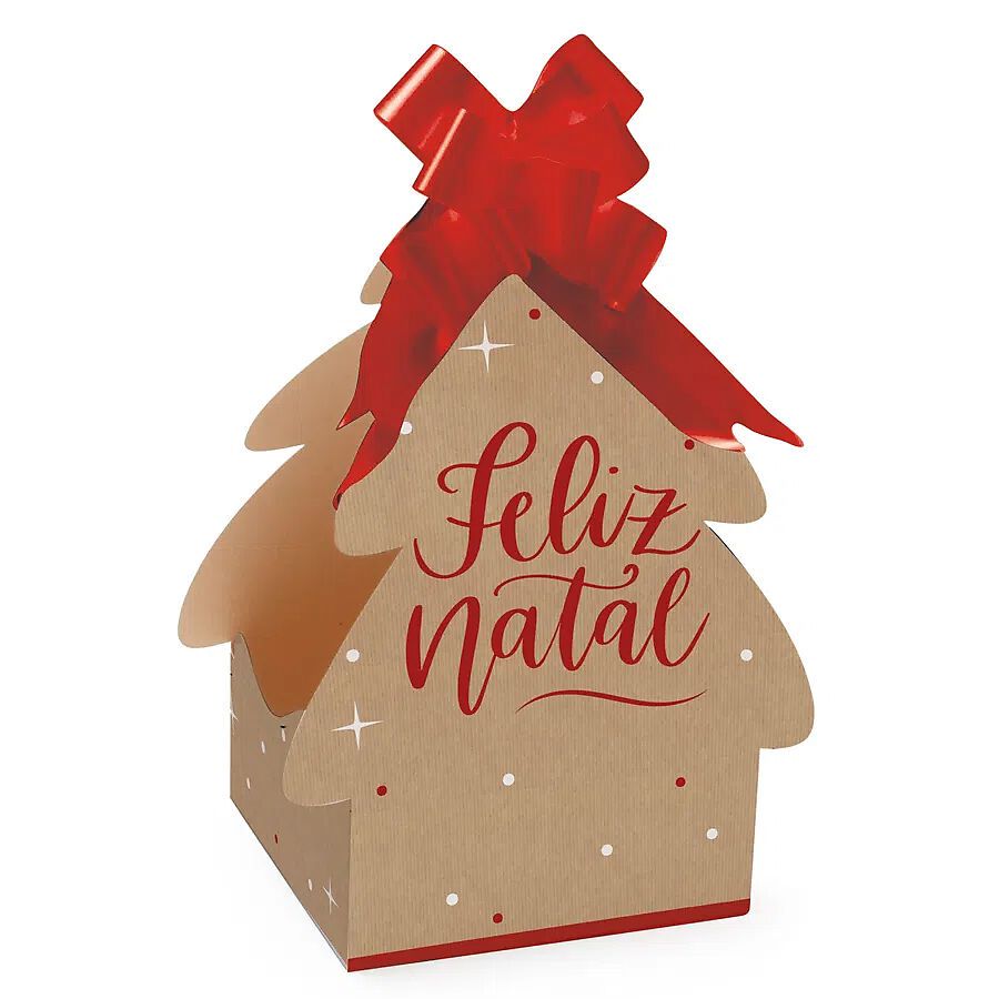 Caixa Cesta Panetone com Fecho - Árvore Feliz Natal - Cromus Natal - 10  unidades - Rizzo - Rizzo Embalagens