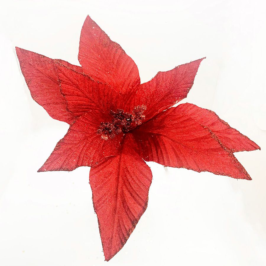 Flor Poinsétia Natal Vermelha Aveludada - 45,5cm - 1 unidade - Cromus -  Rizzo - Rizzo Embalagens