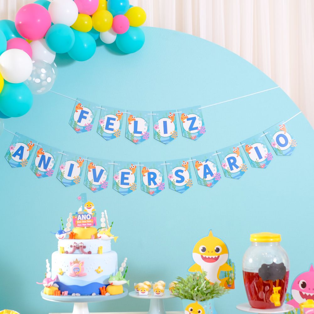 Faixa Feliz Aniversario Festa Baby Shark Cromus Rizzo Festas Embalagens E Festas Rizzo Embalagens E Festas