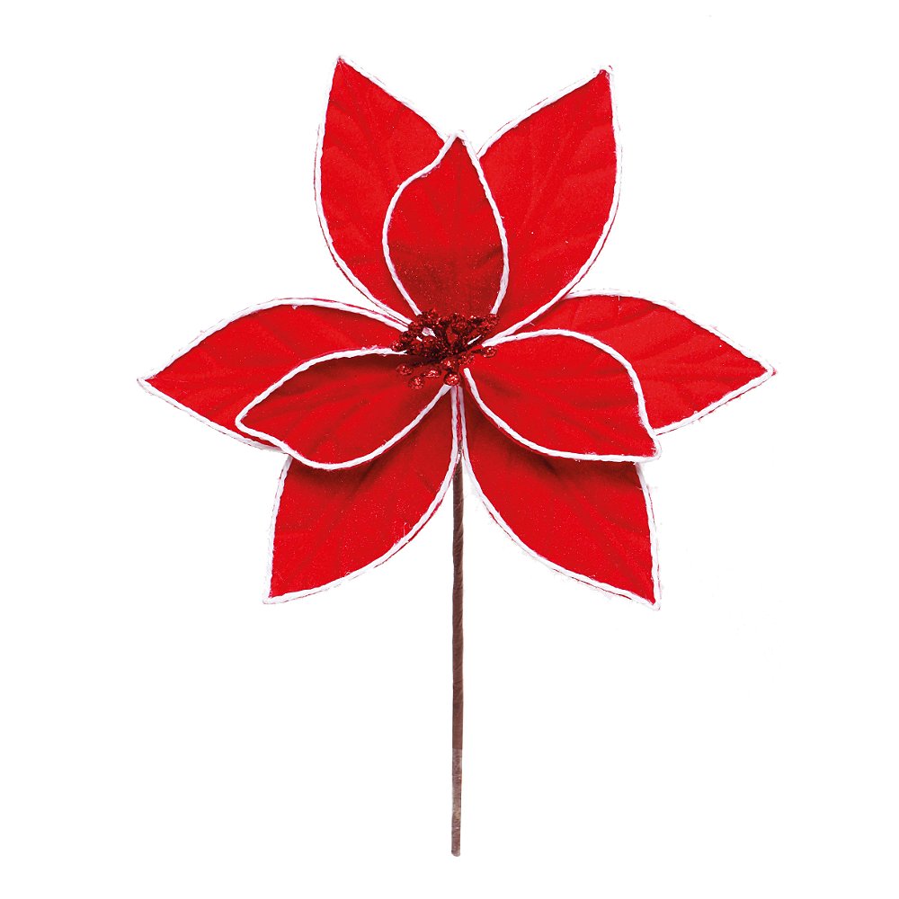 Flor de Natal Cabo Curto Poinsettia Vermelho e Branco - 01 unidade - Cromus  Natal - Rizzo Embalagens - Rizzo Embalagens