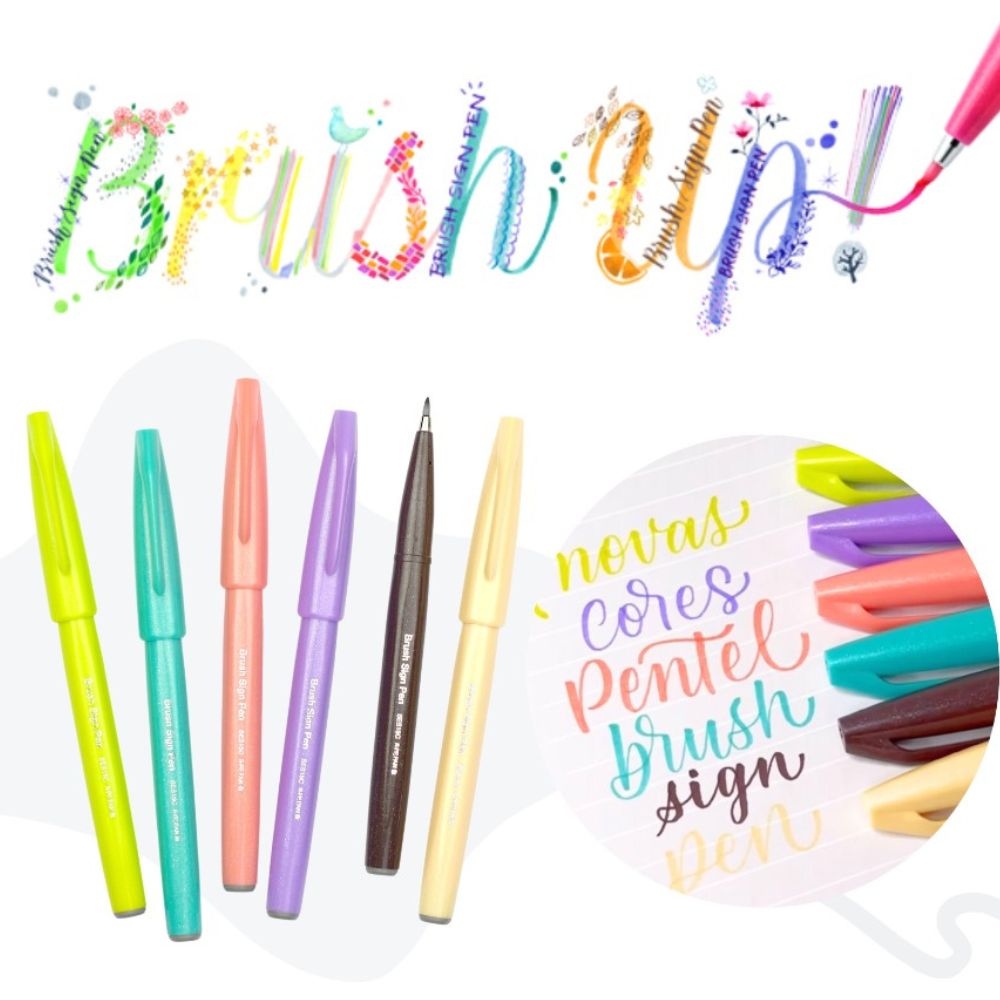 Caneta Brush Pen Sign Pentel SES15C Pastel NOVAS CORES - GRAFITTE