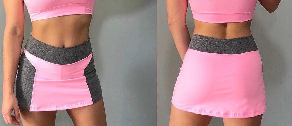 short saia rosa fitness