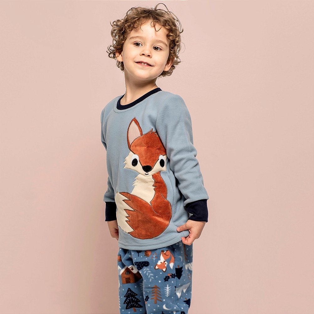 Pijama Raposa Com Punhos Modelo Família - Filhos em Soft Inverno - Adoro  Pijamas