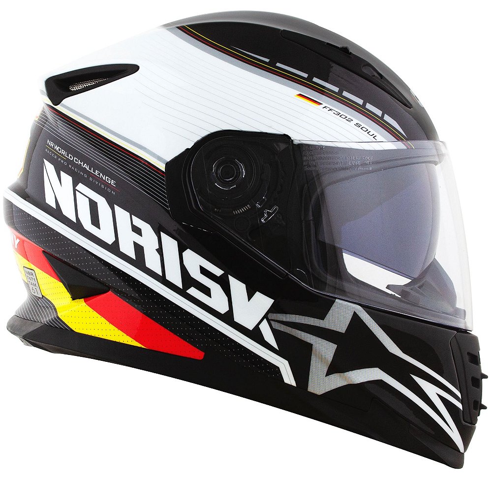 Capacete Norisk FF302 Grand Prix Alemanha - Preto/Vermelho/Amarelo - Moto-X  Wear - Loja ideal para Motociclista! Venha conferir as nossas novidades.