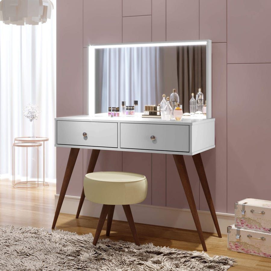 Penteadeira Camarim Prisma Com 2 Gavetas Led E Banqueta ...