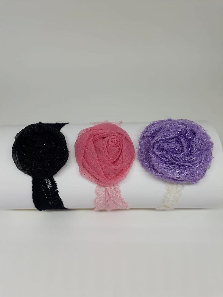 Kit 3 Lacos De Bebe Botao De Flor Desapego Infantil Kit 3 Lacos De Bebe Botao De Flor Desapego Infantil