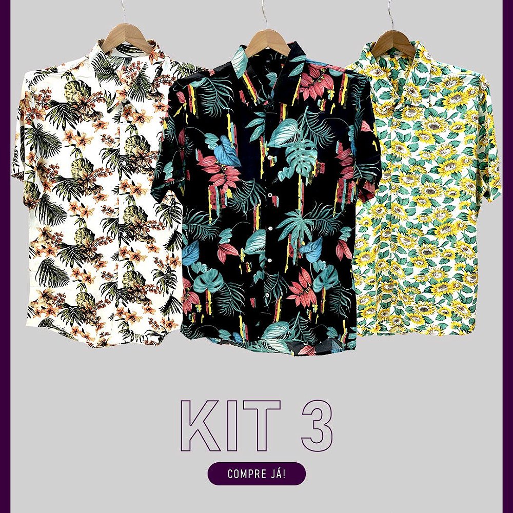 Kit 3 Camisa Floral Masculina Viscose Plus Size - CORES VARIADAS - DAZE  MODAS