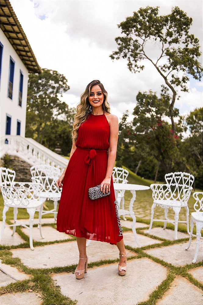 vestido midi com gola