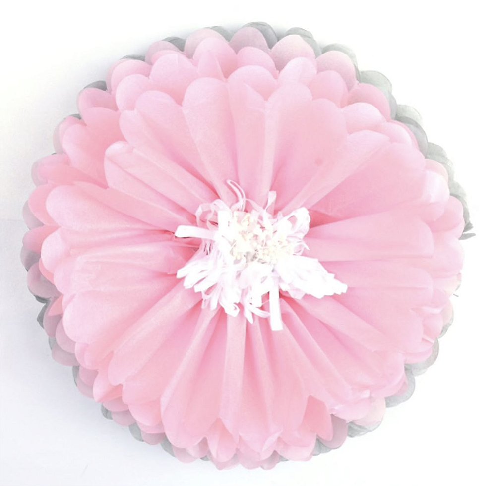 Flores de Papel 30 cm - Cinza e Rosa (3 unidades - Desmontadas) - PAPER  KIDS - Loja de artigos de festa - Online Guarulhos SP