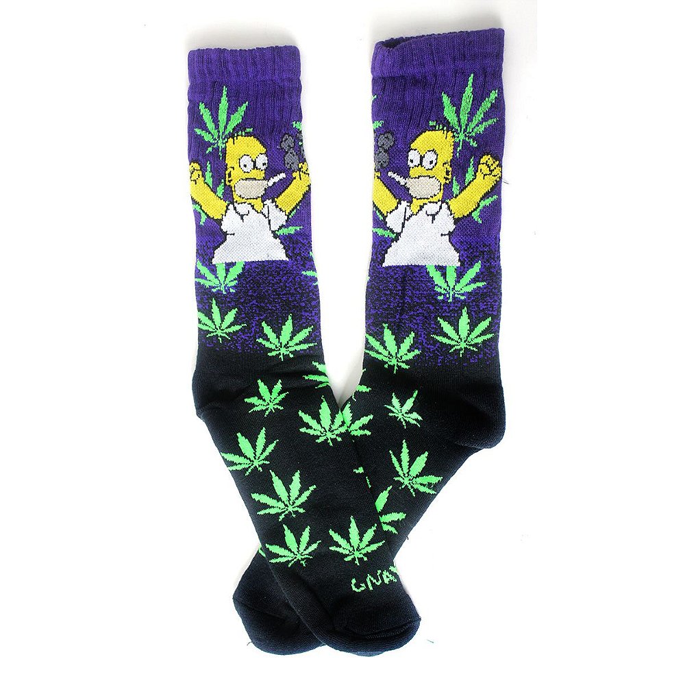 Meia Cannabis Simpsons Gnarly Foot Homer Cano Longo Preto - Madre Juana  Headshop
