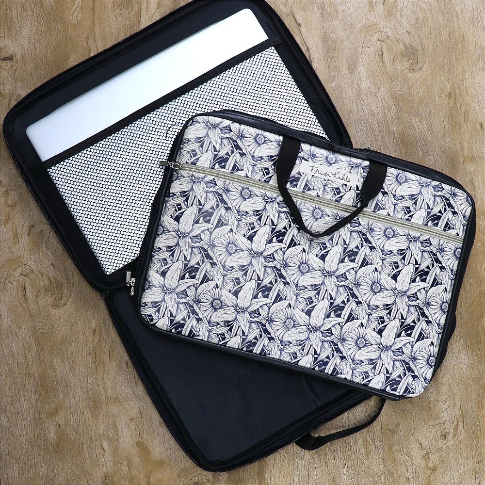 Case para Notebook 15,6" Frida Kahlo Flores Branco e Preto Mimeria