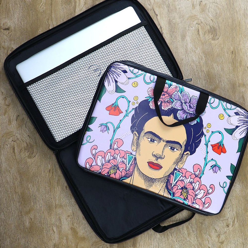 Case para Notebook 15,6" Frida Kahlo e Flores de Maracujá Mimeria