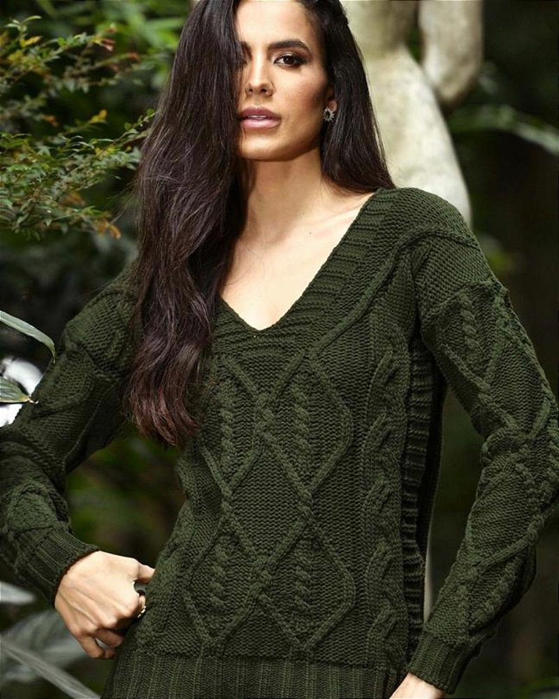 Blusa Tricot Decote V E Tranças Verde - Albuquerque Boutique - Moda  Feminina.