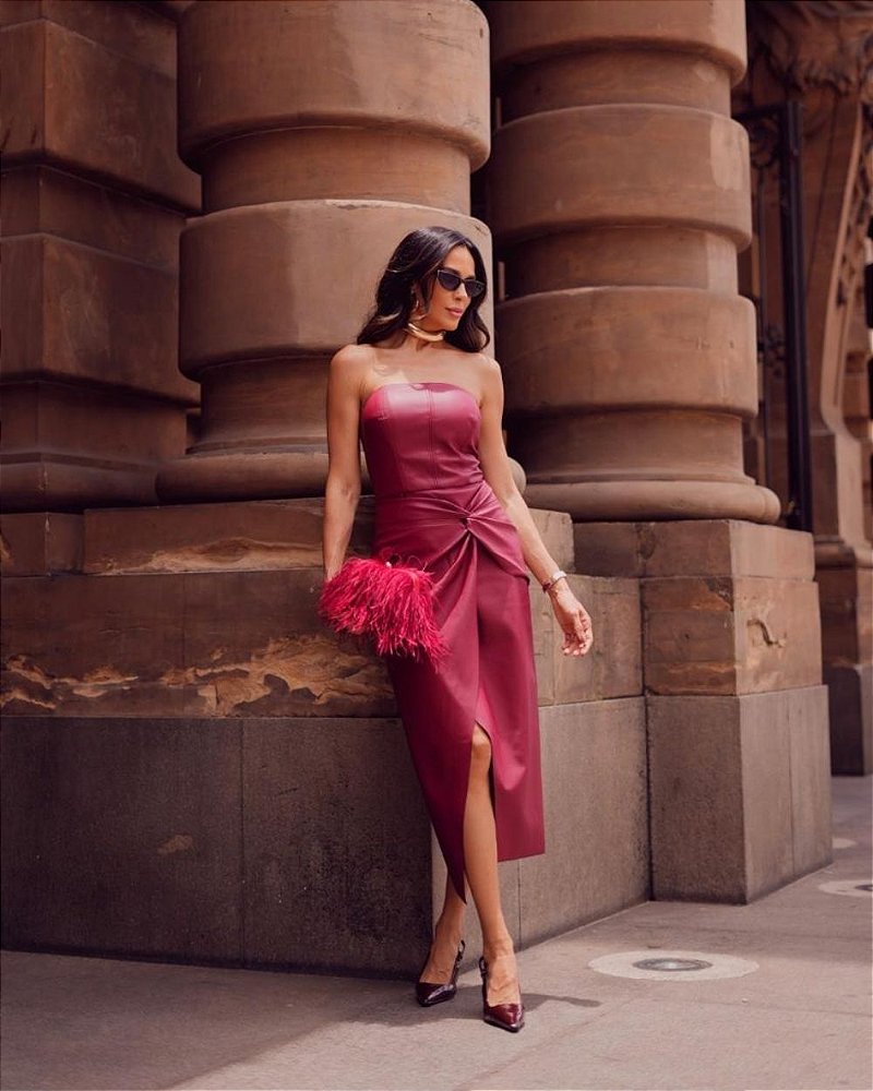 Vestido Tomara Que Caia Couro Sintético Alice Albuquerque