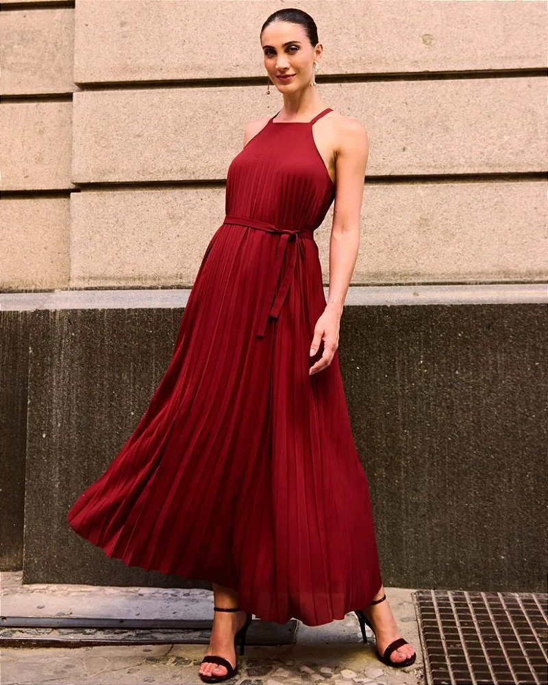 Vestido Longo Plissado Crepe Aramodu Albuquerque Boutique Moda