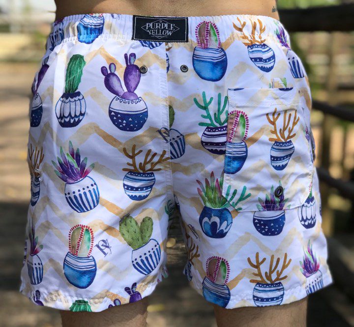 Download Shorts Praia Caactus | Purple Yellow - Ideal Vest Rouparia ...