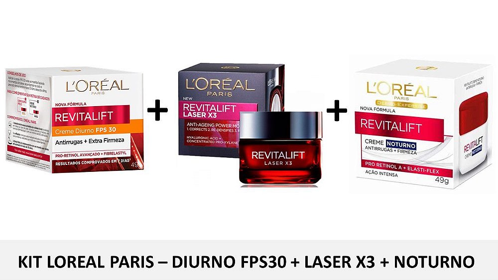 Creme Revitalift Loreal Noturno + Diurno Fps30 + Laser X3 - Bella Beauty  Cosmeticos